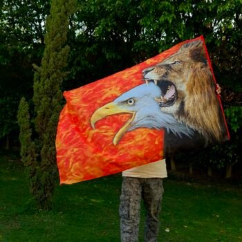 Lion & Eagle Worship Flag – Fiery Roar, Prophetic Silk Banner, Declaration and Dance Flag