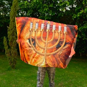 Lion of Judah Menorah Worship Flag - Prophetic Silk Banner