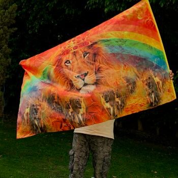 The Church – King of Kings | Lion of Judah | Crown | Silk Worship Flag | Prophetic Banner