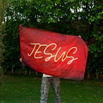 Red Worship Flag with the Name of Jesus