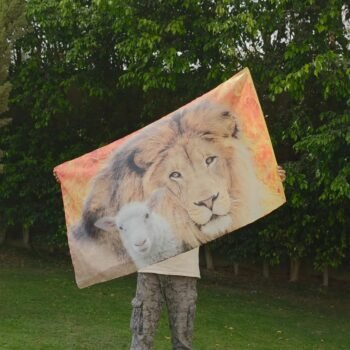 King of Kings Worship Flag – Lion & Lamb Declaration,Praise and Dance Flag.