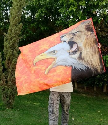 Lion & Eagle Worship Flag – Fiery Roar, Prophetic Silk Banner, Declaration and Dance Flag